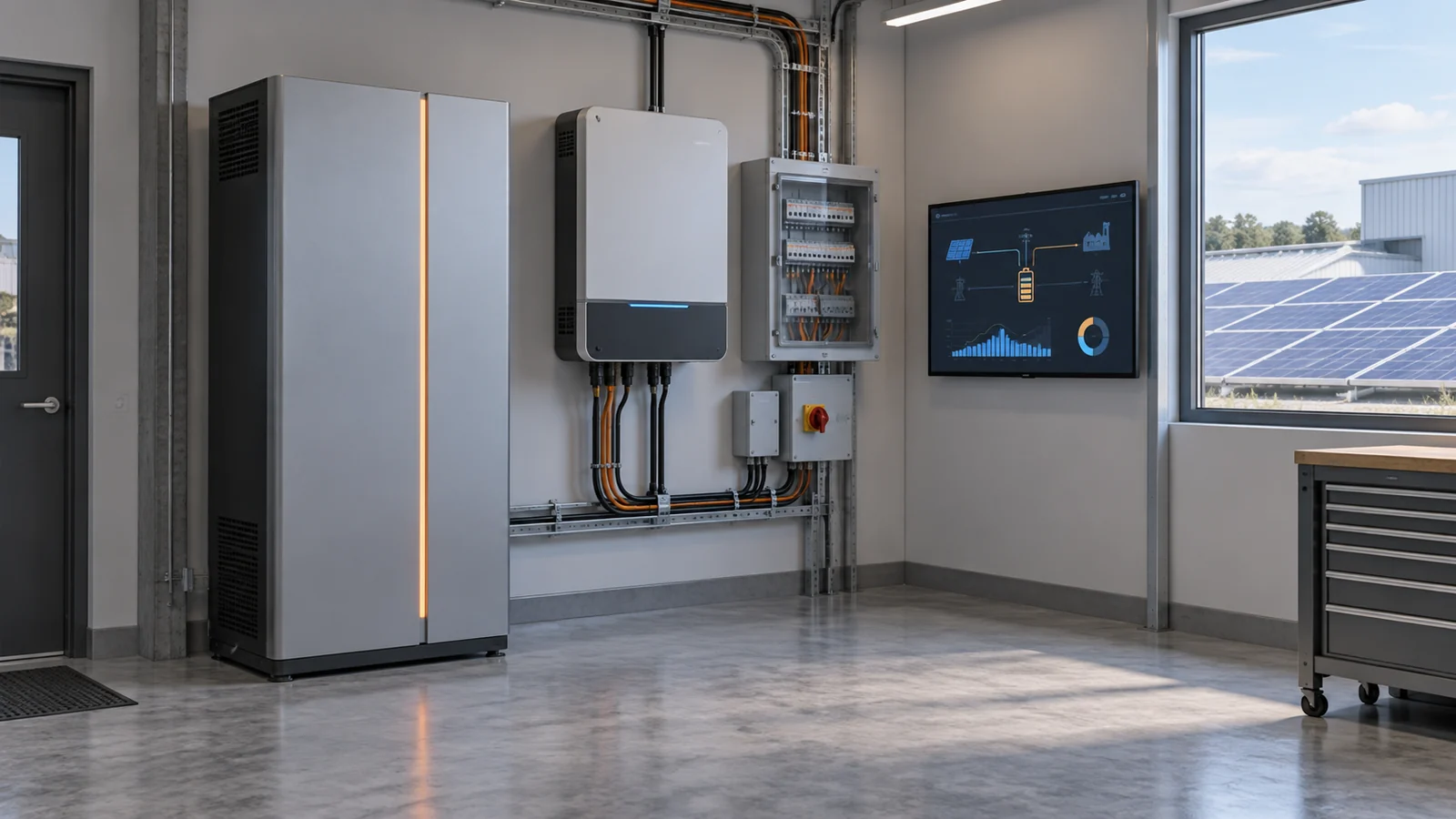 Concept illustration of a 16kWh-class HESS in a small factory microgrid electrical room