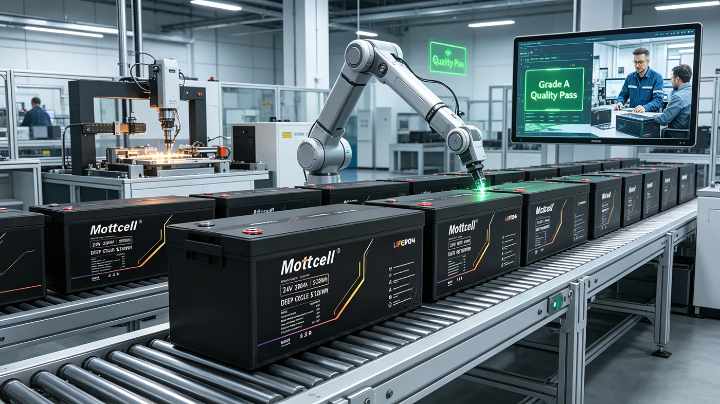 Mottcell 24V 200Ah battery pack modern automated factory manufacturing and quality control line Mottcell 24V 200Ah battery pack modern automated factory manufacturing and quality control line