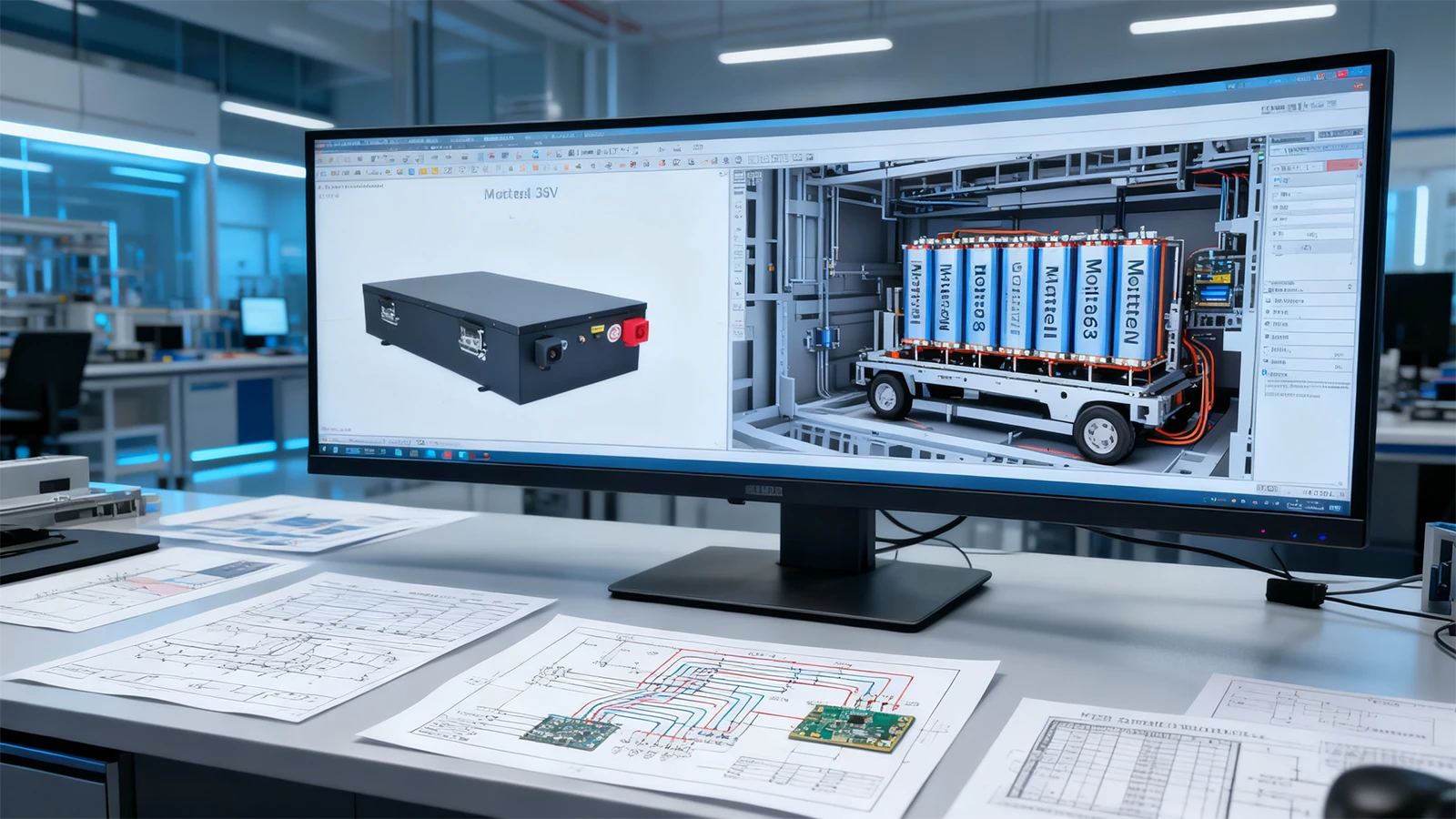 Mottcell custom 36V battery pack engineering design and 3D CAD modeling for industrial AGV chassis optimization Mottcell custom 36V battery pack engineering design and 3D CAD modeling for industrial AGV chassis optimization