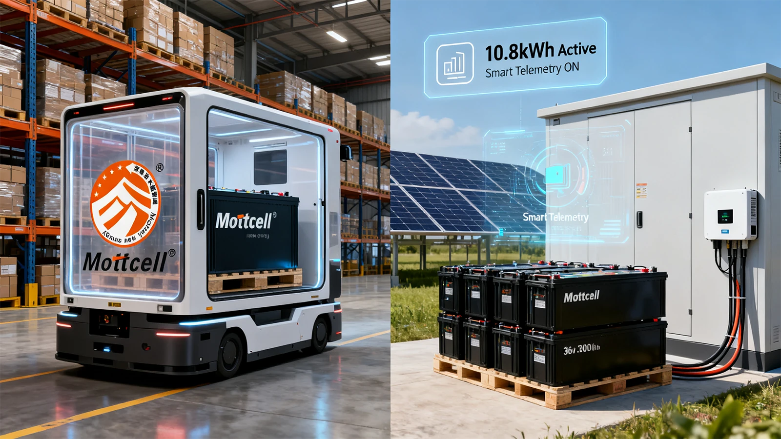 Dual application of a 36V 300Ah LiFePO4 battery pack in an industrial AGV fleet and a commercial solar energy storage system (ESS) cabinet